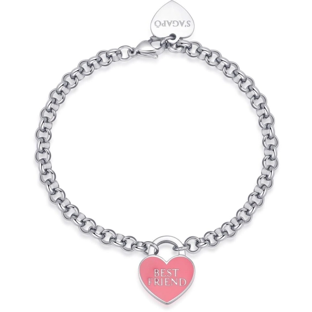 S'agapò Bracciale Sagapò in acciaio con cuore Best Friend SBM88