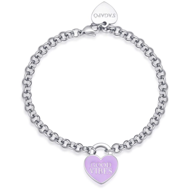 S'agapò Bracciale Sagapò in acciaio316L e cuore Good Vibes SBM89