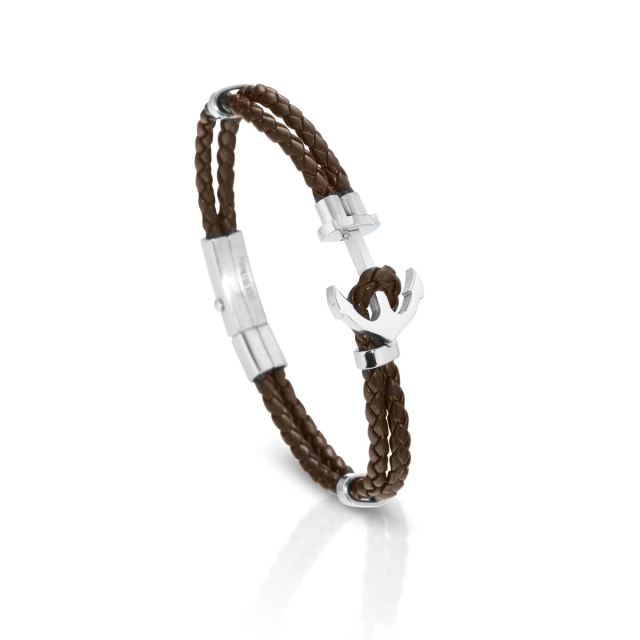 Simex-one Bracciale in pelle marrone e acciaio con ancora 12.A2327B