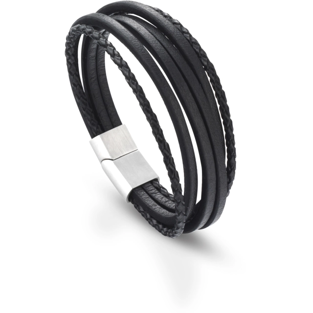 Simex-one Multi bracciale in pelle nero con chiusura clip A2427