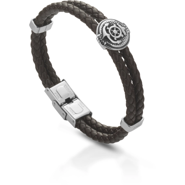 Simex-one Bracciale in pelle marrone con timone e ancora  12.A2661