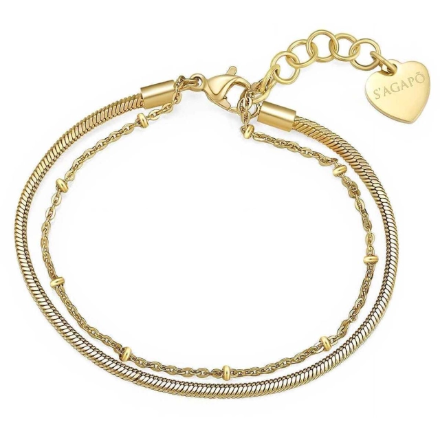 S'agapò Bracciale Sagapò acciaio 316L gold doppia catena SHK24