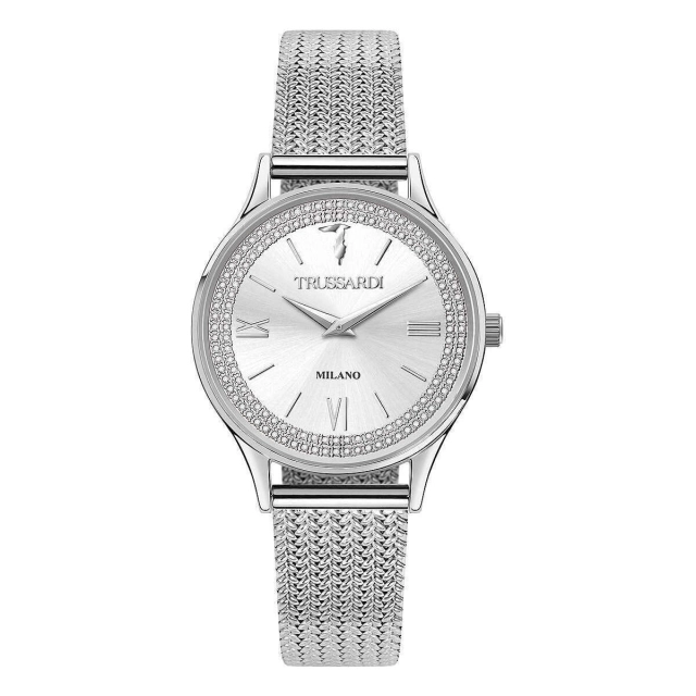 Trussardi T STAR 34MM 2H W/SILVER DIAL MESH BR SS R2453152509