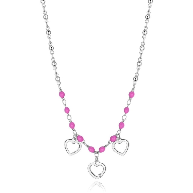 S'agapò Collana Sagapò in acciaio 316L silver e fucsia SVB10