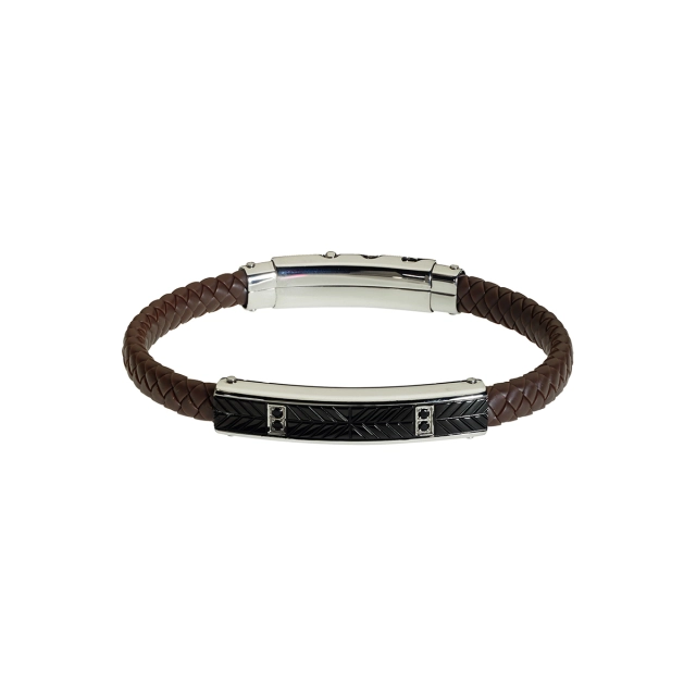 Sognami Bracciale in pelle nera, acciaio e cristalli neri  SUBR020