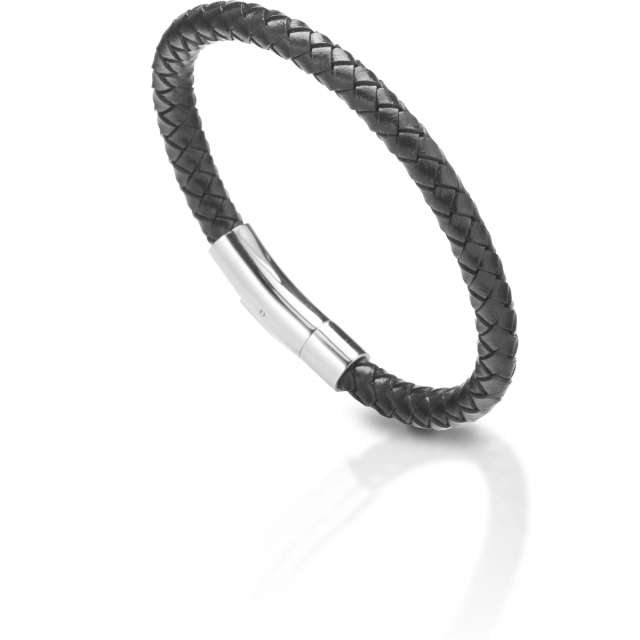 Simex-one Bracciale in pelle nera e chiusura a clip 12.A2634