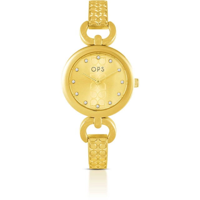 Ops Orologio analogico Ops in acciaio gold e cristalli OPSPW-859