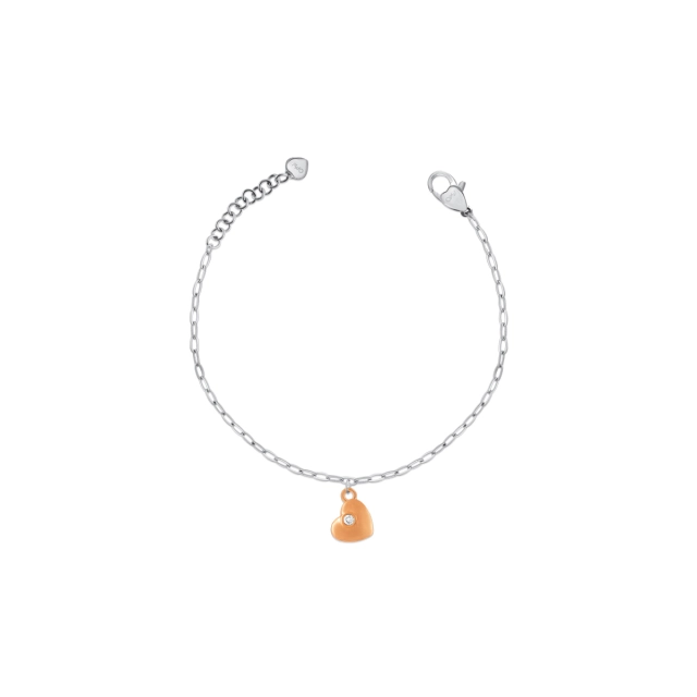 Ops Bracciale Ops in acciaio silver con cuore rosato OPSBR-769