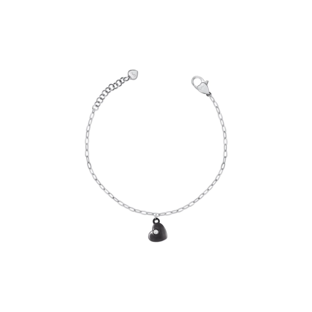 Ops Bracciale Ops in acciaio silver con cuore nero OPSBR-770