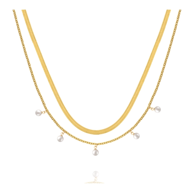 Ops Collana Ops in acciaio gold e perla OPSCL-793