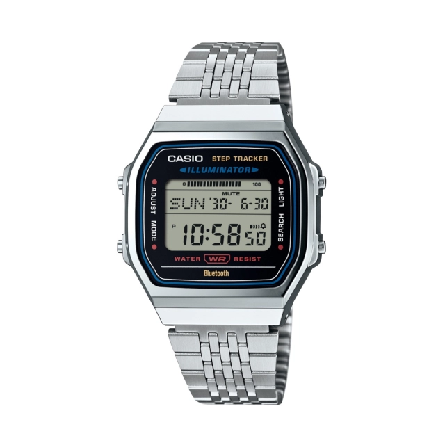 Casio Collection & Vintage CASIO NEW VINTAGE SILVER -BLUETOOTH® SMARTPHONE LINK w. built-in accelerometer senses body movements + steps counter