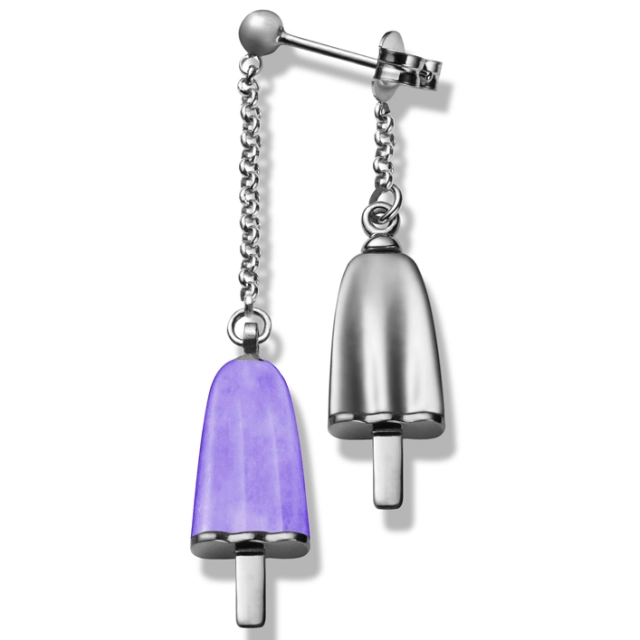 Ambrosini AMBROSINI JEWELS -  ORECCHINI doppi ARGENTO 925° ghiacciolo finitura bianca pietra viola