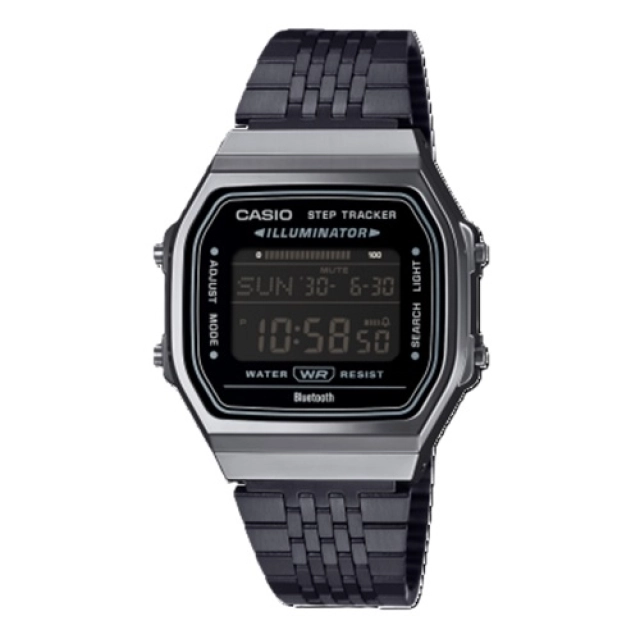 Casio Collection & Vintage NEW VINTAGE BLUETOOTH®  SMARTPHONE LINK -  BLACK -  built-in accelerometer senses body movements + steps counter