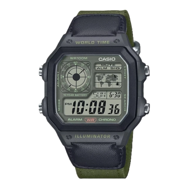 Casio Collection & Vintage CASIO SPORT Mod. WORLD TIME ILLUMINATOR 5 ALARMS - FUTURE CLASSIC COLLECTION - BLACK GREEN