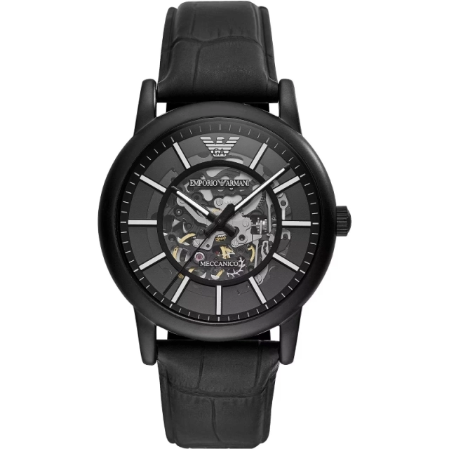 Armani Orologio da uomo automatico in pelle nera