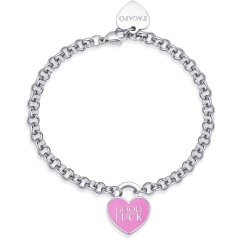 S'agapò Bracciale Sagapò in acciaio316L con cuore rosa SBM87