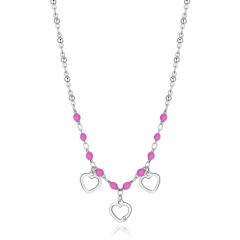 S'agapò Collana Sagapò in acciaio 316L silver e fucsia SVB10