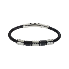 Sognami Bracciale in pelle nera,acciaio, fibra di carbonio SUBR012