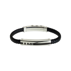 Sognami Bracciale in pelle nera, acciaio e cristalli neri  SUBR021