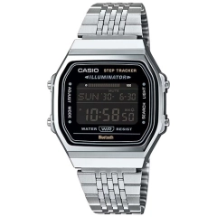 Casio Collection & Vintage NEW VINTAGE BLUETOOTH®  SMARTPHONE LINK -  SILVER/BLACK -  built-in accelerometer senses body movements + steps counter