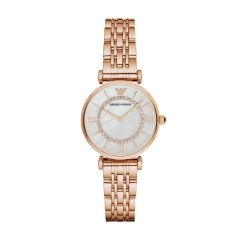 Armani Orologio da donna a due sfere con bracciale in acciaio color oro rosa