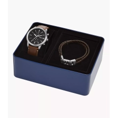 Fossil Set composto da cronografo Townsman con cinturino in pelle LiteHide™ marrone e bracciale